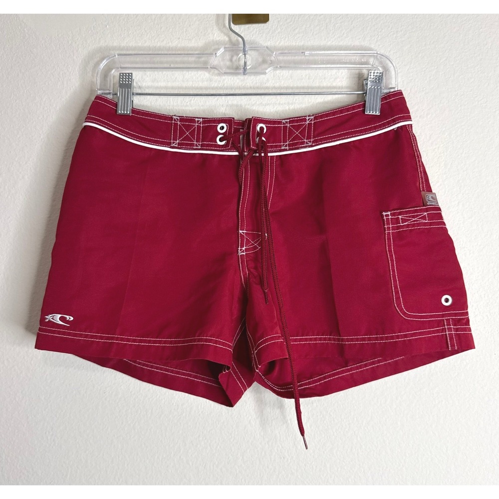 O'Neill Board Shorts Women Red Swim Trunks Surf Beach Active Cargo Pocket